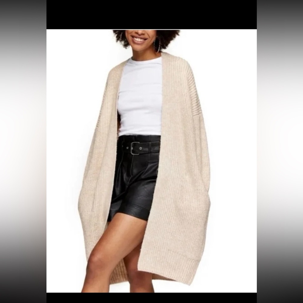 NWT Top Shop Neutral Oatmeal Ribbed Open Front Cardigan with pockets size Medium